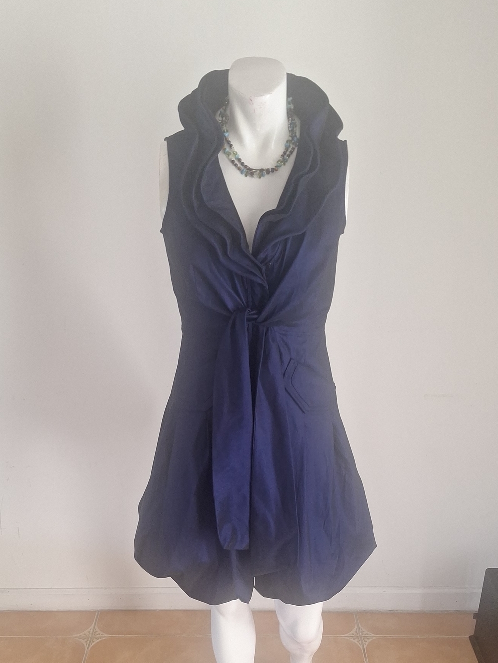 Designer  Samuel Dong Blue Intense Chic Cocktail Evening Midi Dress Sz S